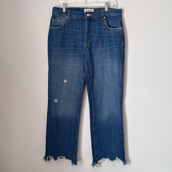We The Free Maggie Cropped Straight Leg Distressed Raw Hem Denim Jeans Blue 28 - Picture 3 of 14